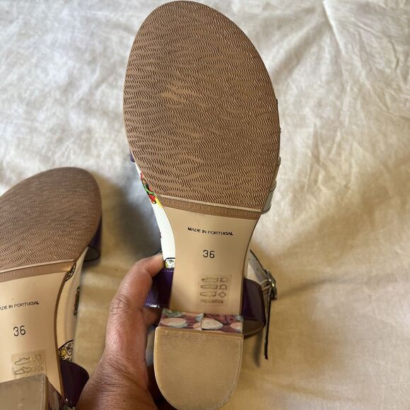 Unity In Diversity Leather Block Heel Sandals Purple Rainbow Floral EU 36 / US 6 - Picture 10 of 11